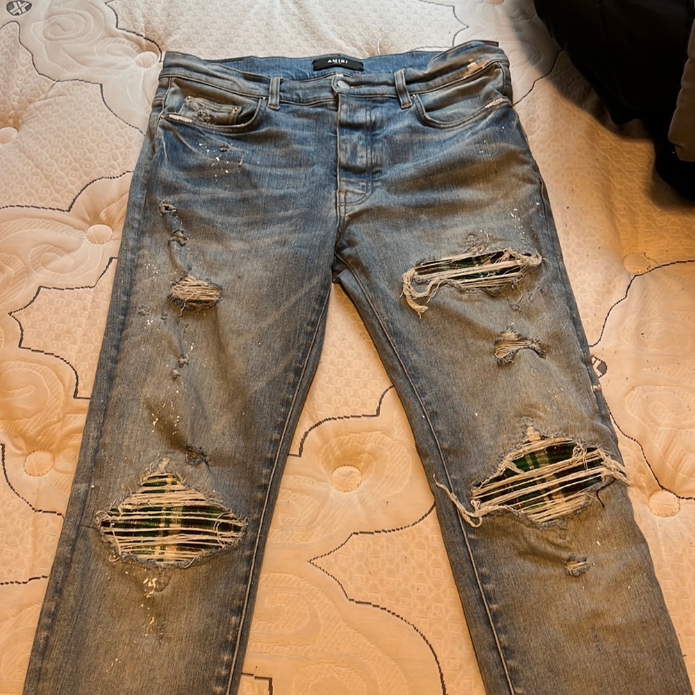 Amiri Jeans Size 34 Blue Jean & Plaid Green
